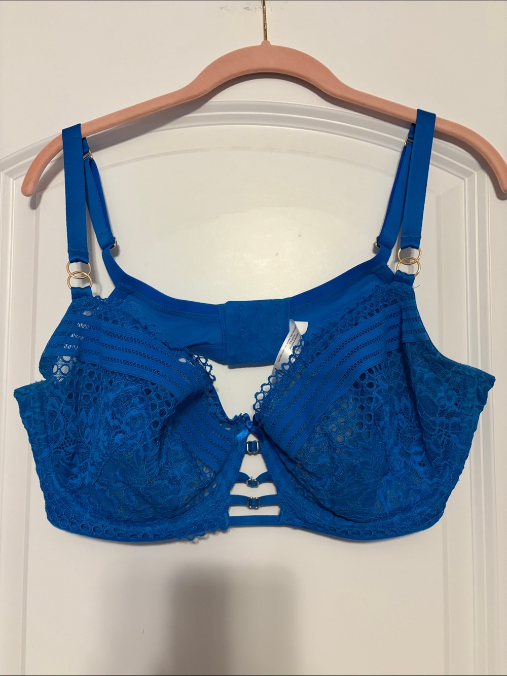 Cacique Royal Blue Lace Underwire Bra with Strappy Front